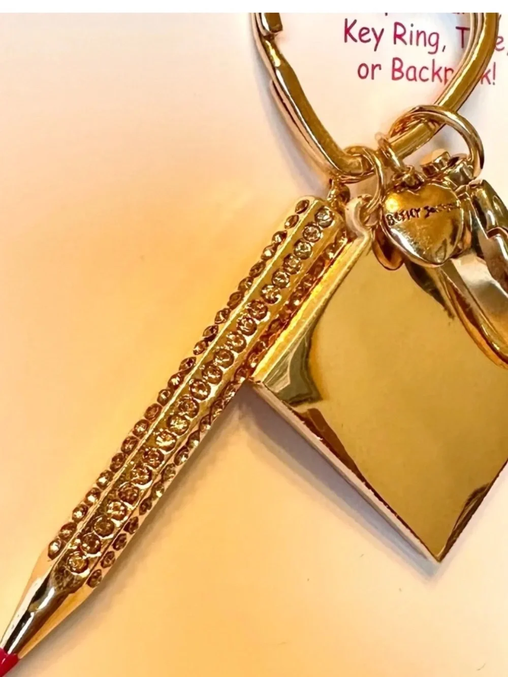 Betsey Johnson Gold Notebook & Pen Key Charm 🆕